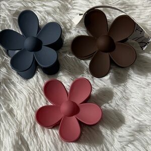 Elegant Floral Hair Clips Set - Navy, Chocolate, Rose